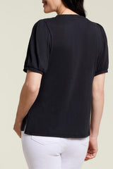 Shoulder Detail Notch Neck Top Black