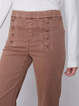 Detailed Button Waist Flare Jeans Truffle