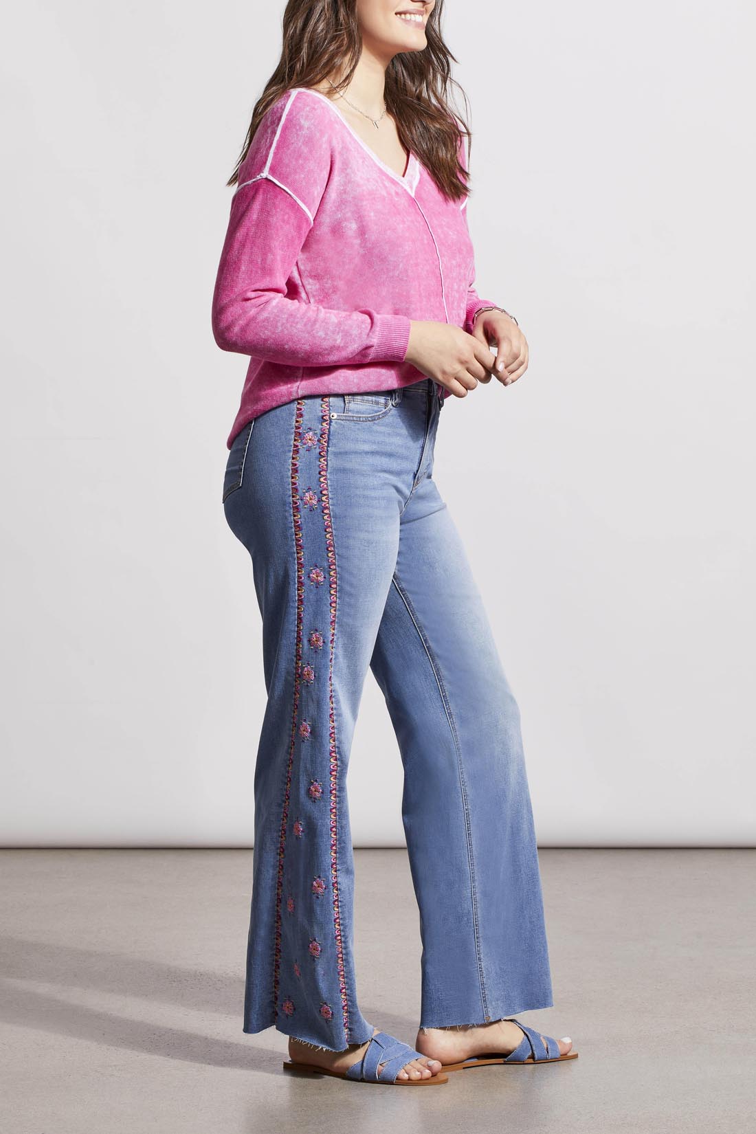 Brooke Side Emb. Hugging Jeans Blue Lotus