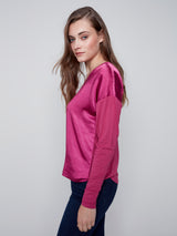 Satin Contrast Knit Top Amethyst