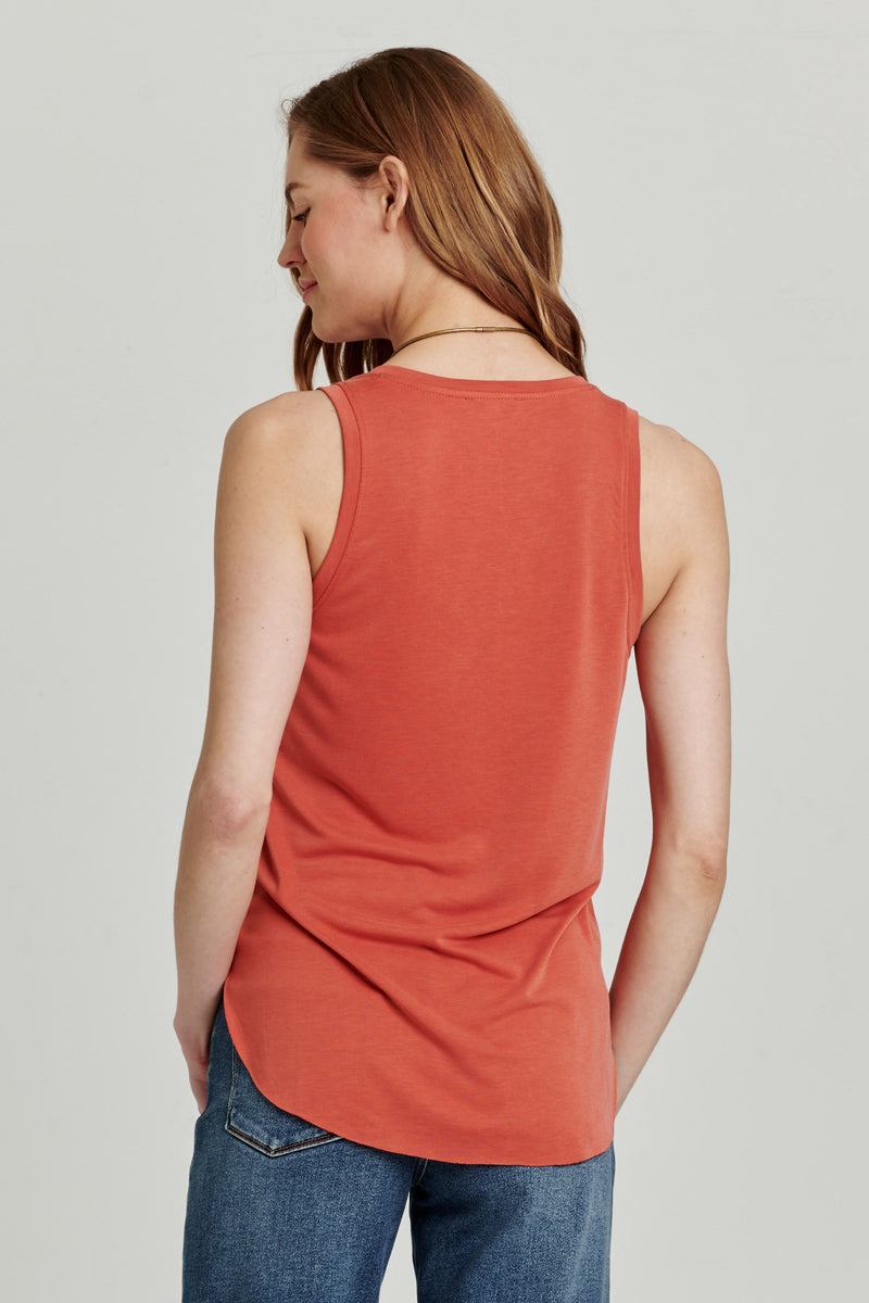 Ellis Vneck Curved Hem Tank Brick