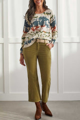 Fly Front Inseam Slit Ankle Pant Mosstone