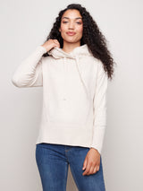 Fringe Detail Hoodie Sweater Heather Natural