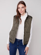 Reversible Sherpa Puffer Vest Ecru