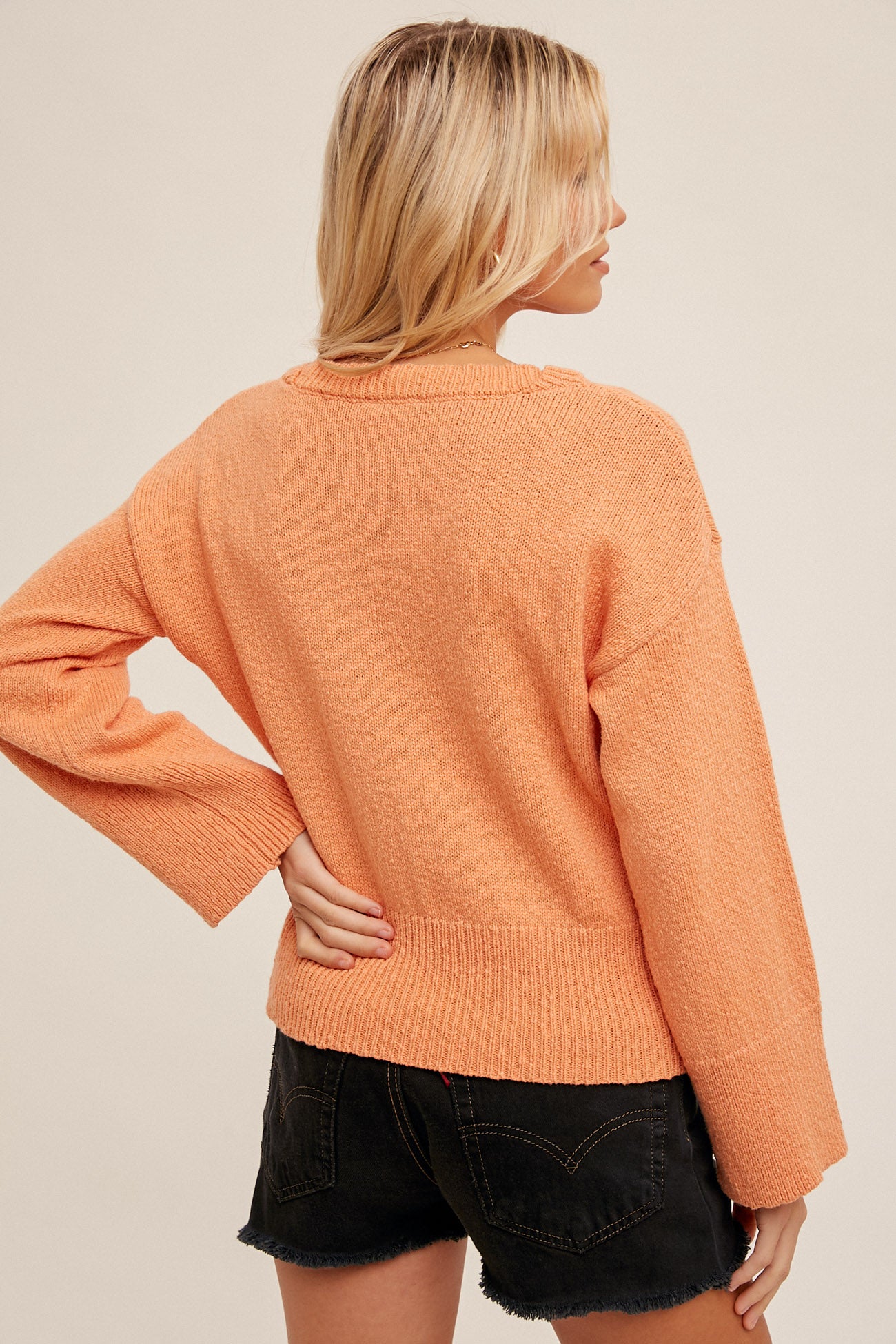 Wide Ribbed Cuff Textured Knit Oversize Sweater Tangerine