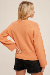 Wide Ribbed Cuff Textured Knit Oversize Sweater Tangerine