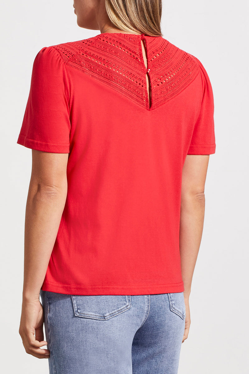 Lace Detail Vneck Shirt Poppy Red