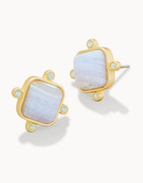 Stone Stud Earrings - Blue Chalcedony