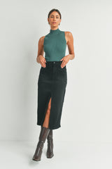 Utility Pocket Denim Midi Skirt Washed Black