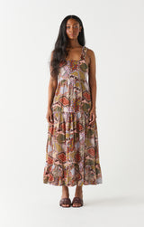 Ruffle Strap Tiered Maxi Dress Pasiley Medallion