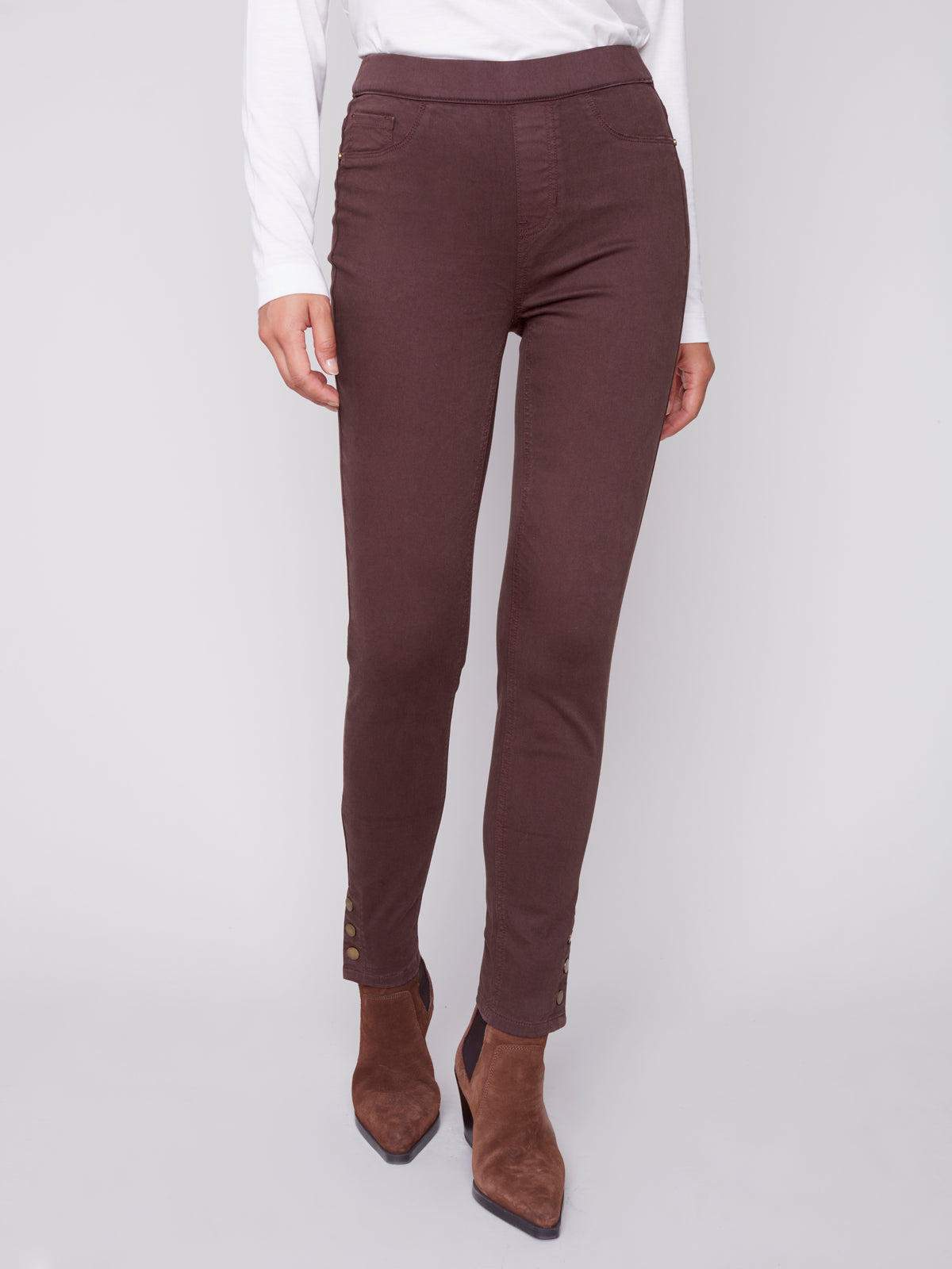 Pull On Twill Snap Hem Pant Chocolate