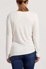 Side Ruche Long Sleeve Crew Neck Shirt Cream