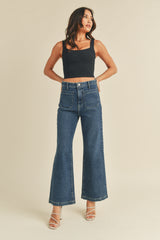Patch Pocket Wide Leg Jeans Dark Denim