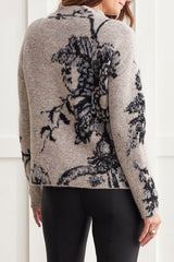 Funnel Neck Floral Print Sweater Oyster