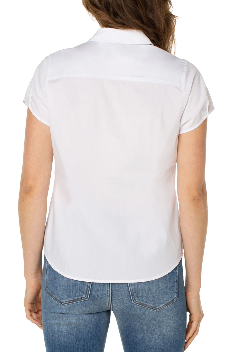 Fitted Cap Sleeve Button Front Shirt White