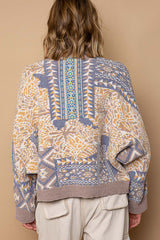 Mock Neck Multi Patterns Sweater Beige Multi