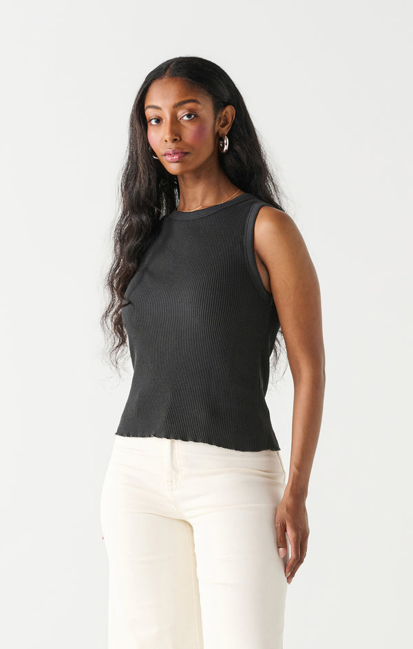 Waffle Knit Tank Top Black