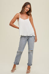 Pleated Flared Cami Top Cream