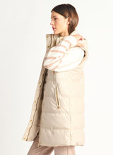 Faux Leather Long Puffer Vest Sandstone