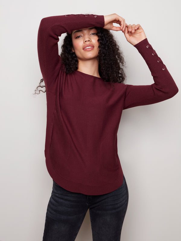 Cuff Lace Up Detail Sweater Fig