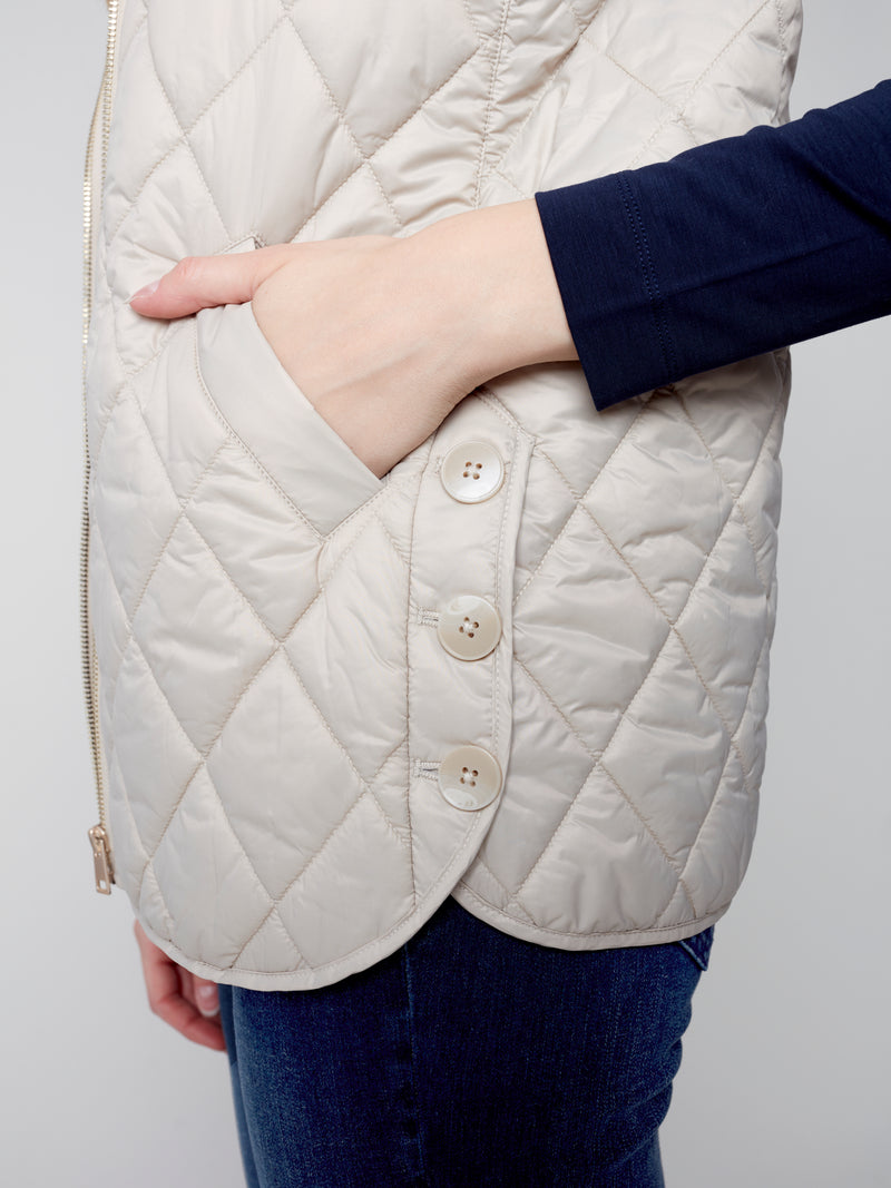 Side Button Detail Quilted Hooded Vest