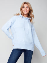 Fringe Detail Hoodie Sweater Heather Frost