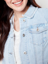 Stretch Denim Frayed Edge Jacket Bleach Blue