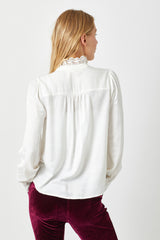 Eyelet Lace Collar Buttoned Blouse Ivory