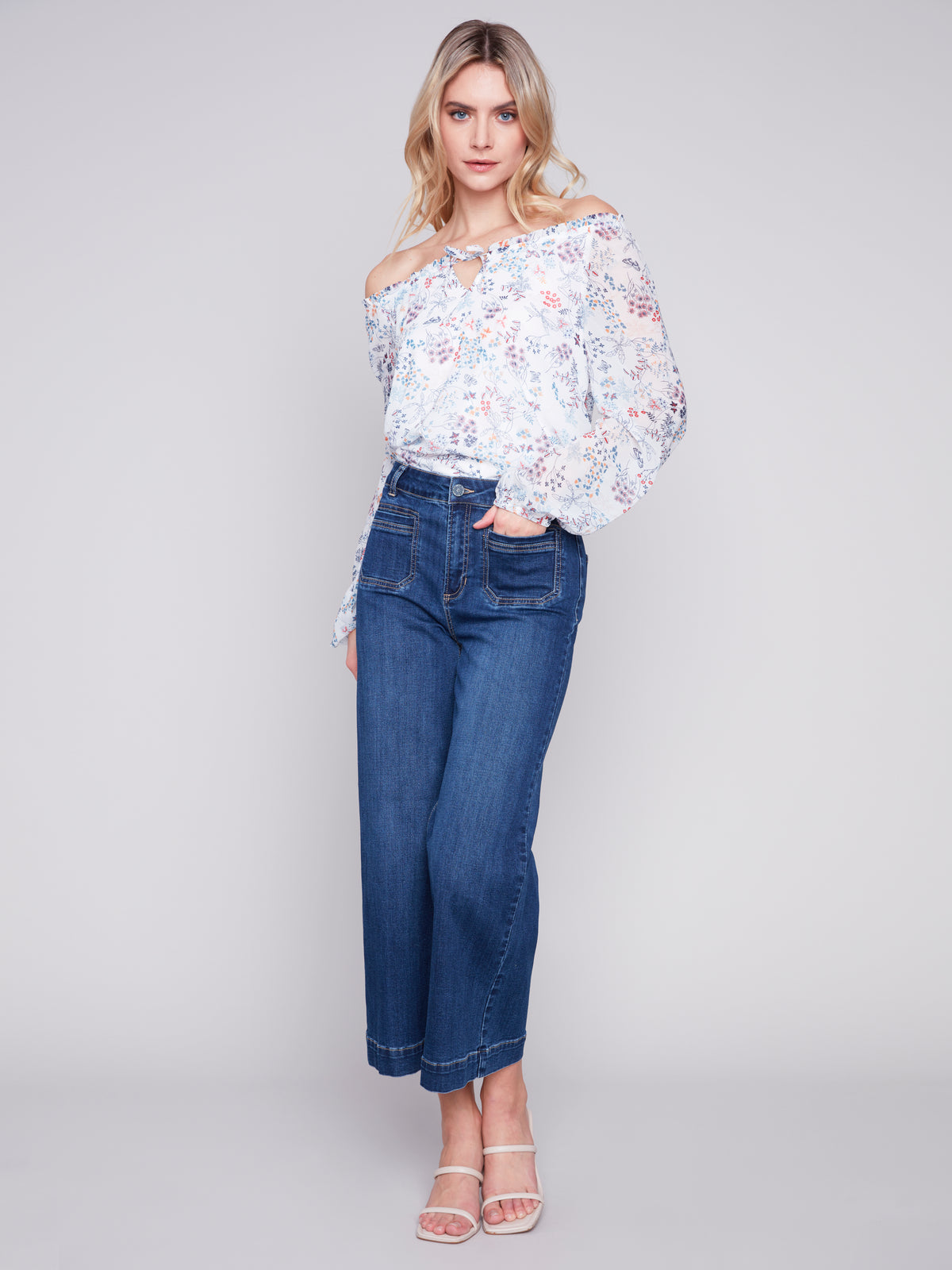 Patch Pockets Wide Leg Jeans Indigo