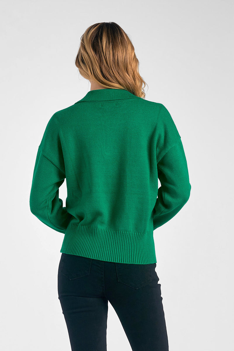 Collared Drop Shoulder Sweater Top Kelly Green