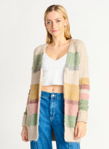Eyelash Colorblock Striped Cardigan Oatmeal Multi