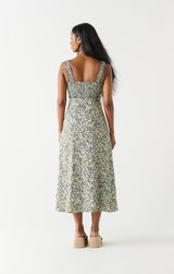 Smocked Bodice Linen Maxi Dress Navy + Mint Floral