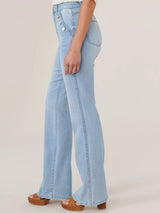 Skyrise Button Hip Long Flare Jean Powder Blue Artisanal