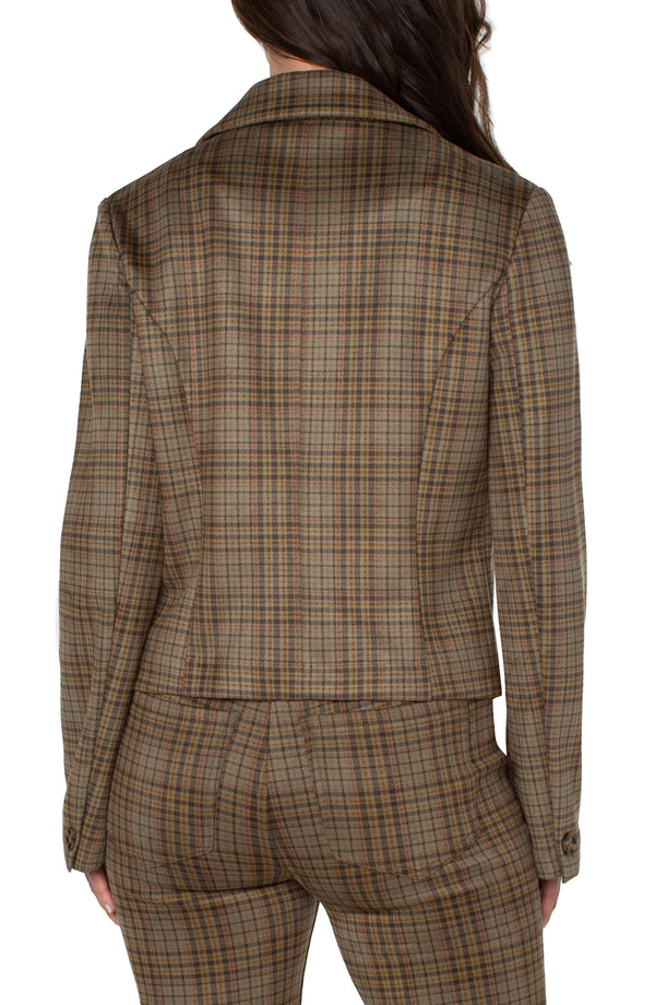 Zip Front Collared Jacket Sage + Grey Tartan