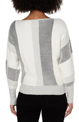 Boat Neck Colorblock Dolman Sweater Cream + Black