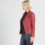 Classic Leather Knit Moto Jacket Ruby