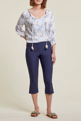 Covered Button Split Leg Flatten It Capri Deep Blue