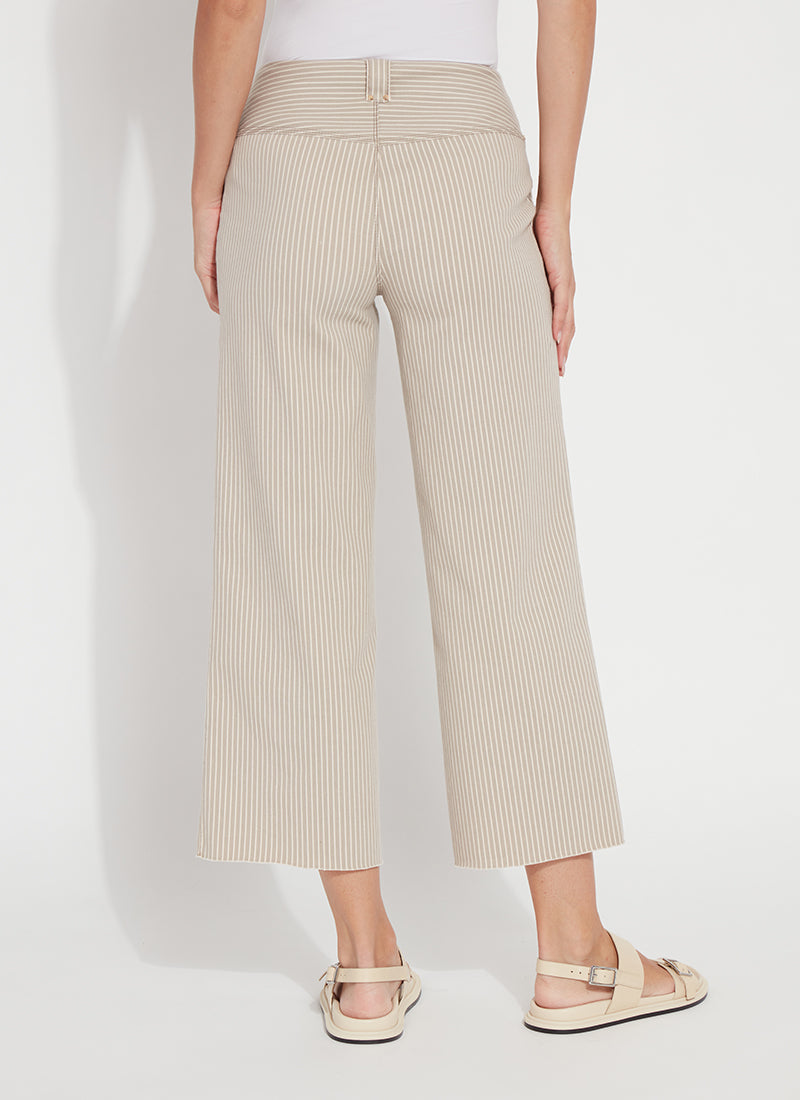 Kate Printed Wide Leg Crop Pants Khaki Ledger Lines