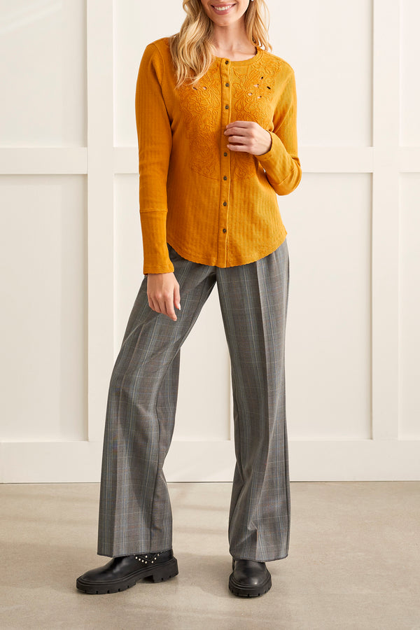 Button Down Embroidered Henley Top Goldleaf