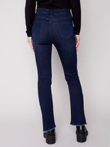 Asymmetric Hem Stretch Denim Flare Blue Black