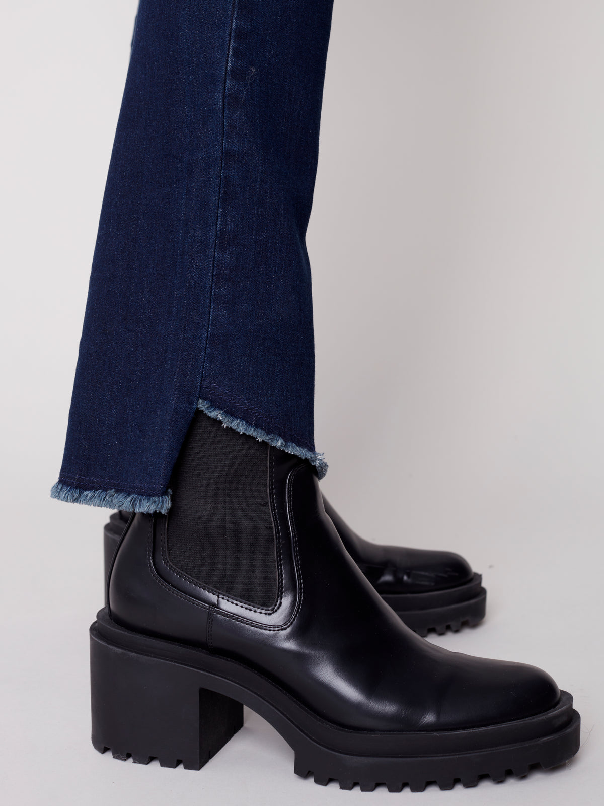 Asymmetric Hem Stretch Denim Flare Blue Black