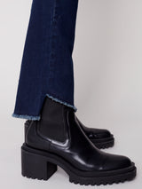 Asymmetric Hem Stretch Denim Flare Blue Black
