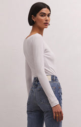 Aden Vneck Rib Top White