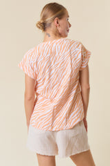 Notched Neck Zebra Print Dolman Short Sleeve Top Apricot