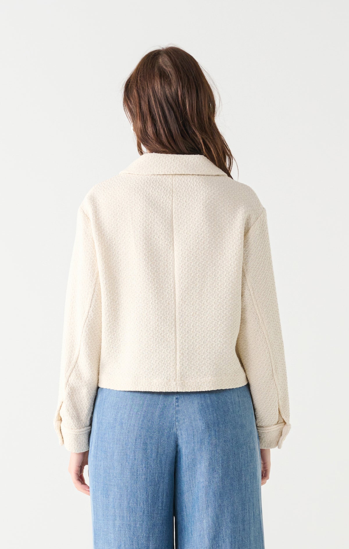 Gold Button Details Textured Woven Jacket Ecru