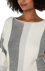Boat Neck Colorblock Dolman Sweater Cream + Black