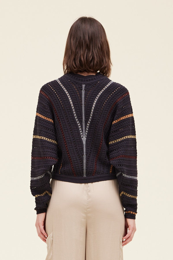 Vstripe Open Knit Long Sleeve Top Midnight