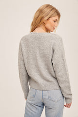 Pearl Detail Buttoned Cardi Heather Grey