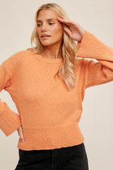 Wide Ribbed Cuff Textured Knit Oversize Sweater Tangerine