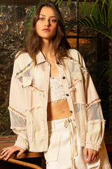 Fray Detail Stripe Fishnet Patchwork Jacket Natural Multi